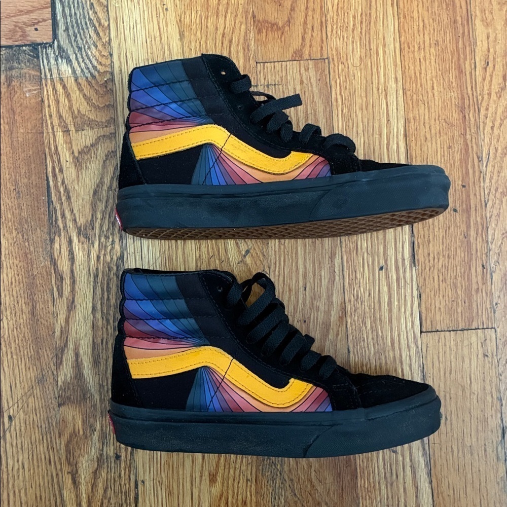 Vans Black Suede High-Tops with Multicolor Panels Sz 5 - Picture 2 of 5